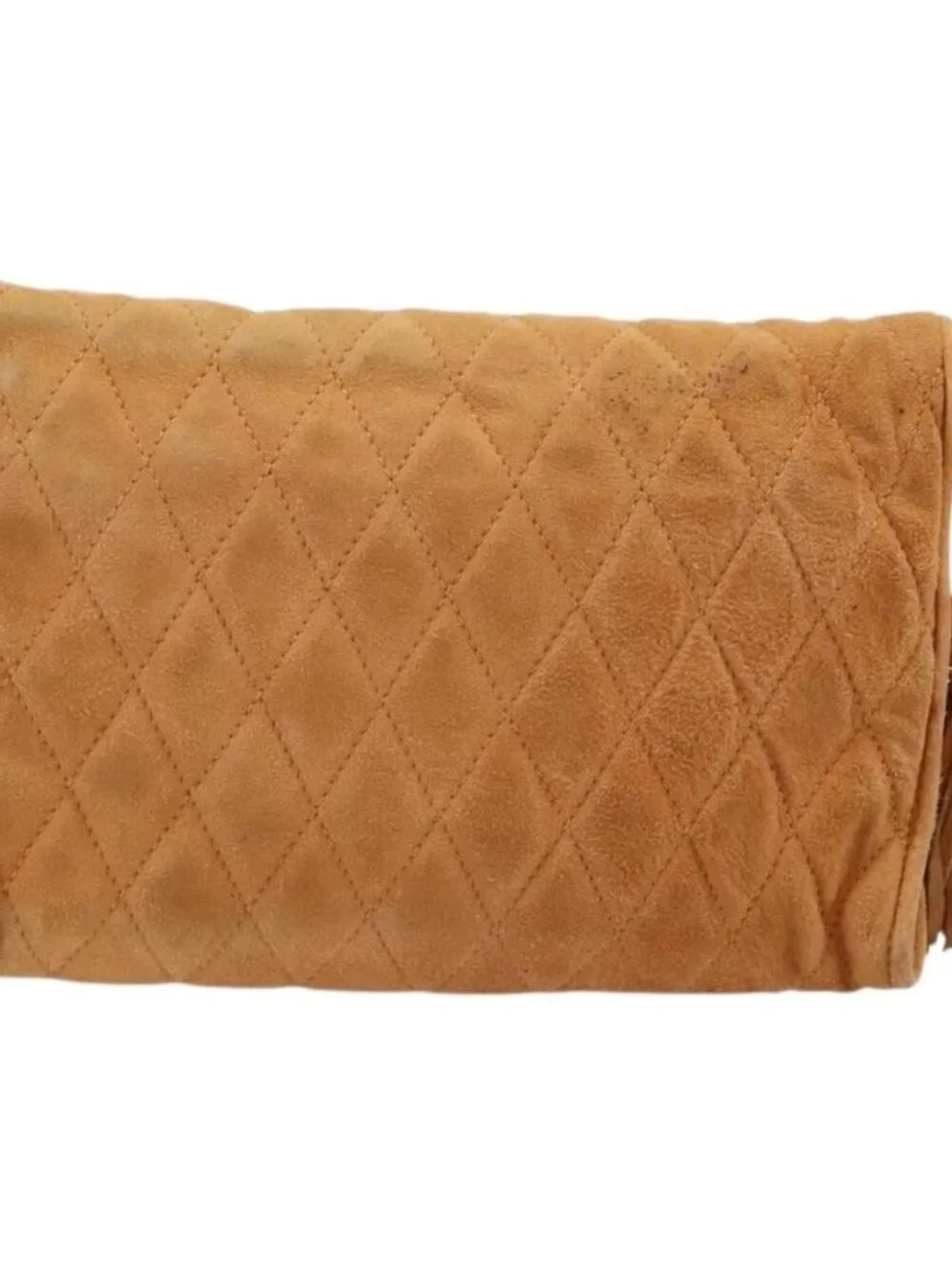CHANEL Chain Shoulder Bag Suede Brown Gold CC Auth bs33823
